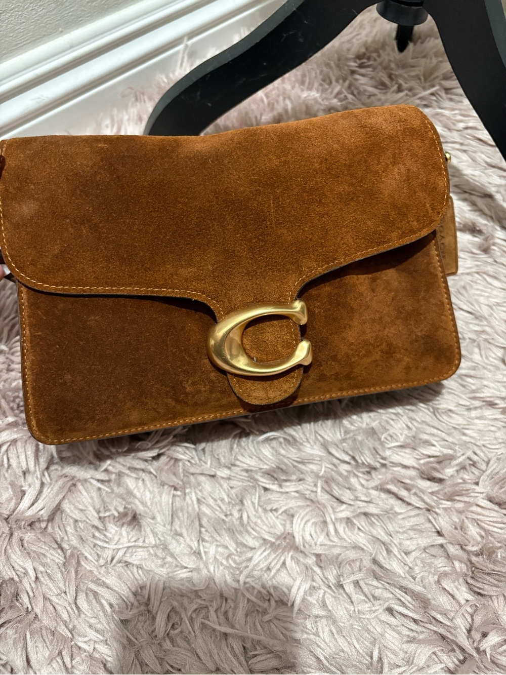 Coach Suede Crossbody Bag in Chestnut with Gold Hardware